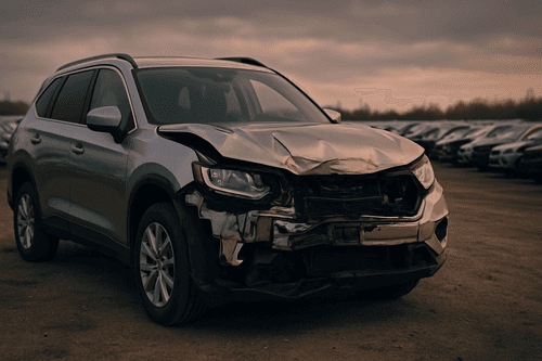 Powypadkowe auto z USA z salvage title na placu aukcyjnym w Stanach