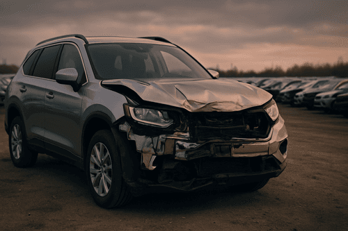Powypadkowe auto z USA z salvage title na placu aukcyjnym w Stanach