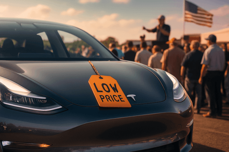 Tesla Model 3 na aukcji w USA z niską ceną i entuzjastycznymi licytującymi.